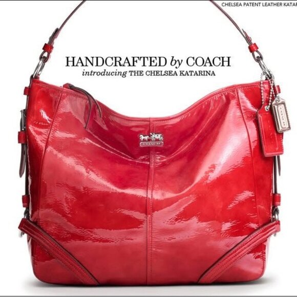 Coach Chelsea Katarina Patent Leather Hobo Bag (Color: Paprika Red)(#18959) - Picture 1 of 6